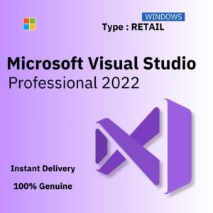 Official box art for the RETAIL version of Visual Studio 2022 Pro. A transferable, genuine lifetime license key from Delta Keys India.